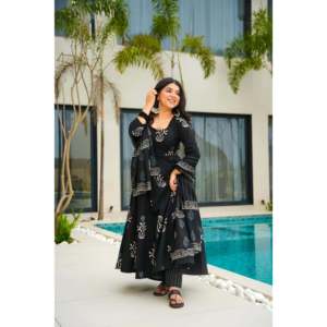Conjunto de traje Anarkali con hermoso estampado digital de diseñador talla XS para fiesta - Product Image 3