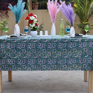 Floral Printed Cotton Linen <b>Tablecloth</b> Outdoor Use Washable Traditional Chinese Style Blue Patterned Cover - Product Image 3