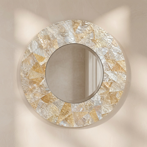 Elegant Wooden Wall Mirror Handcrafted Seashell <b>Mosaic</b> Inlay Traditional Framed Design Eco-Friendly Durable Decorative Mirror - Product Image 5