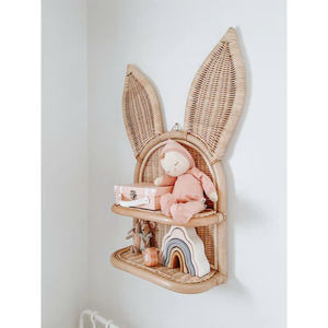 Bunny Ears Rattan <b>wall</b>-<b>mounted</b> <b>shelf</b> for kids Woven Floating Storage Rack Boho Nursery <b>Wall</b> Decor Storage Display <b>Shelf</b> Pack - Product Image 2