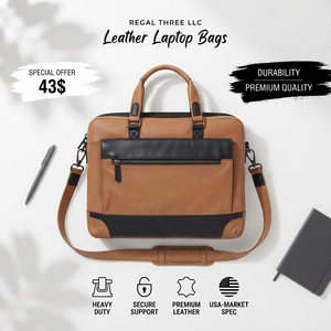 Sac à main pour ordinateur portable en cuir véritable, sacs pour ordinateur portable de bureau durables, sacs pour ordinateur portable en cuir de qualité supérieure unisexe, sacs à bandoulière grande capacité - Product Image 1