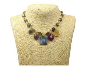 18K Gold Plated Vintage Labradorite <b>Statement</b> <b>Necklace</b> Multi Gemstone Charms | Handmade Designer Boho Collar <b>Necklace</b> for Gift - Product Image 5