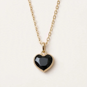 Collar con Colgante de Ónix Negro Natural de Grado AAA, Facetado en Forma de Corazón, con Engaste de Bisel, Joyería de Piedras Preciosas, Cadena de Eslabones Chapada en Oro, Regalo de Moda - Product Image 3