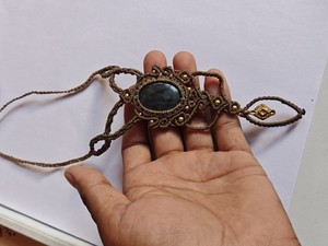Collier en macramé fait main en apatite bleue et lapis-lazuli, cordon vert foncé, perles dorées, réglable, style bohème, pendentif en pierre naturelle, entier - Product Image 4