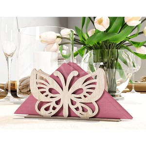 Wooden Bird Napkin Holder Free Standing <b>Table</b> Decorative Stand Cute Design Pink Fabric Base - Product Image 5