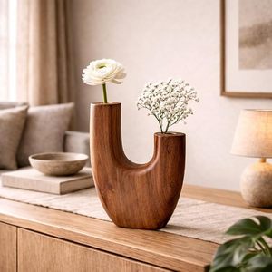 Florero Decorativo Redondo de Madera de Nogal, Estilo Escandinavo Moderno, Decoración Duradera para el Hogar, para Sala de Estar, Regalo del Día de la Madre - Product Image 1