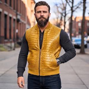 Chaleco de cuero de cocodrilo para hombre |    Chaleco de Cuero con Estampado de Cocodrilo de Lujo - Product Image 5