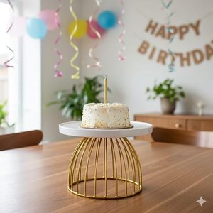 Premium Metal Cake Stand with White Tray & Gold Finish Base Elegant Dessert Stand for Cakes Cupcakes pastries & fruits - Product Image 1