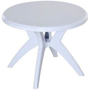 Tavolo da Pranzo Pieghevole in Lega di Alluminio Resistente con Foro per Ombrellone, Tavolo Rotondo da Esterno per Giardino, Prato e Cortile in Bianco - Product Image 1