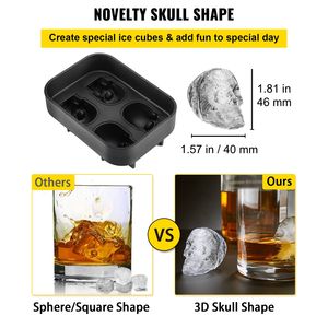 Moule à glaçons flexible en silicone noir en forme de crâne, 4 compartiments, pour boules de glace, avec entonnoir, pour glaçons amusants en forme de fruits, en matériau PP - Product Image 3