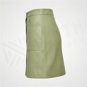 Jupe crayon mini en similicuir pour femme, taille haute, vert uni, boutons sur le devant, design minimaliste, à porter toute l'année - Product Image 3