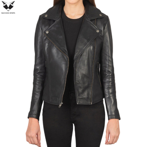 Black Color Comfortable Soft Fabric Unique Design Fashion Wear Latest Style Women's Genuine <b>Sheepskin</b> Leather <b>Jacket</b> With Pocket - Product Image 2