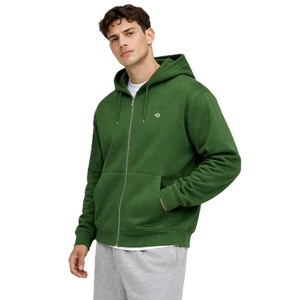Sudadera con capucha de alta calidad para hombre, con cremallera, de algodón y forro polar, estilo oversize, color verde minimalista, personalizable, suministro de fábrica. - Product Image 3