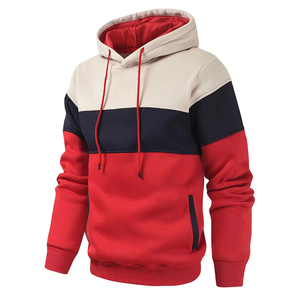 Men's Color Blocking Hooded <b>Sweatshirt</b> Regular Fit Casual Knitted Polyester Cotton Autumn Wear Red <b>Navy</b> Beige - Product Image 3