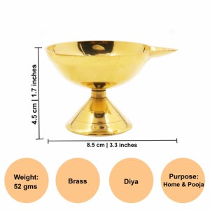 Lámpara de aceite Diya de latón con pedestal SpillBox, hecha a mano, con patrón geométrico tradicional, Deepam Vilakku, lámpara de Pooja para el hogar, el templo y Diwali - Product Image 2