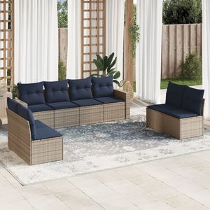 Set di divani da giardino in polyrattan grigio da 8 pezzi con cuscini, elegante collezione di mobili da esterno - Product Image 1
