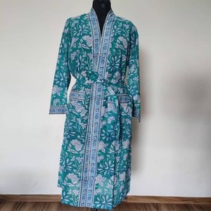 Kimono de Algodón Estampado a Mano, Bata de Baño Estampada de la India, Hecha a Mano en Algodón Puro, Camisón de Algodón para Mujer - Product Image 3