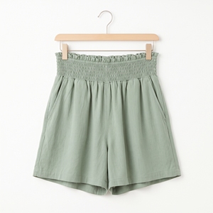 Shorts décontractés pour femmes, taille haute, design smocké, taille élastique, séchage rapide, tissu tricoté en spandex, pour la gym, OEM ODM, logo personnalisé - Product Image 2