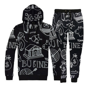 Chándales Deportivos Casuales con Capucha para Hombre, Color Negro, con Estampado de Temática Empresarial, Cierre con Cordón, Bolsillos Laterales, Ligeros, de Poliéster y Algodón - Product Image 1