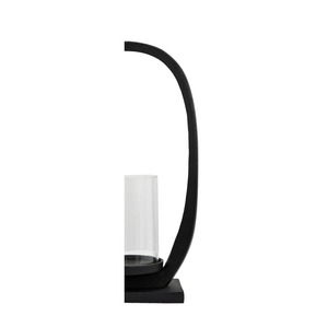 Porte-bougie ovale en métal noir de style moderne avec insert cylindrique en verre pour une décoration et un éclairage contemporains. - Product Image 6