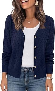 Cardigan en tricot bleu marine à manches longues avec fermeture boutonnée, couleur unie, pull d'automne 100% acrylique, coupe classique, pull pour homme - Product Image 5