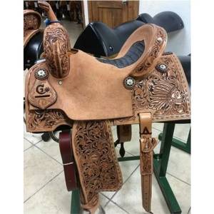 Selle de cheval Western Pleasure en cuir véritable faite à la main de haute qualité, entièrement sculptée, style antique, disponible en gros à partir de 2026 - Product Image 3