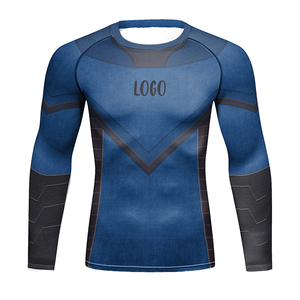 High Quality Men MMA Rash Guard Long Sleeve Quick Dry Compression Shirt OEM Custom Logo Spandex/Nylon UPF50+ Breathable - Product Image 1