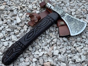 Handcrafted Tomahawk <b>Axe</b> With Damask Steel Blade And Rubber <b>Handle</b> For Survival Use - Product Image 3