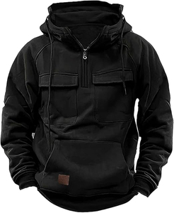 Veste tactique à manches longues conçue par OEM pour hommes, pull à quart de zip avec poches, veste de sport doublée, sweat à capuche pour l'extérieur, tailles XS-5XL - Product Image 5
