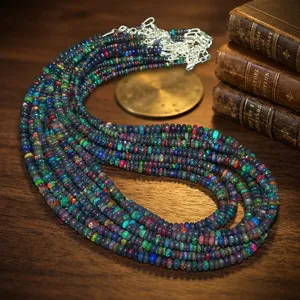 Cuentas de Ópalo Natural Etíope Negro de Alta Calidad, Certificadas por Terceros, Gemas Universales para Joyería, Forma Redonda Lisa, Excelente - Product Image 3