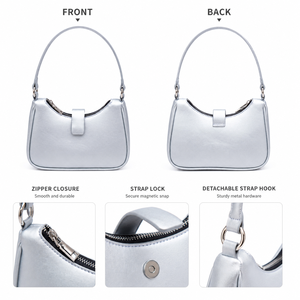 <b>Silver</b> Metallic Fashion Women's Shoulder <b>Bag</b> Solid Minimalist Single Strap Hasp Closure Machine Washable All Seasons Daily Use - Product Image 2