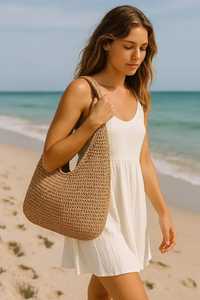 Bolsa de Compras de Rafia Personalizada para Mujer, Impresión en Serigrafía y Bordado, Bolsa de Hombro de Rafia - Product Image 4