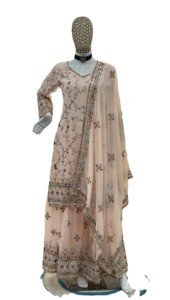 Salwar Kameez brodé pêche pour femme, robe traditionnelle de mariage et de fête, style indien pakistanais, ensemble Sharara Gharara, coupe classique - Product Image 6