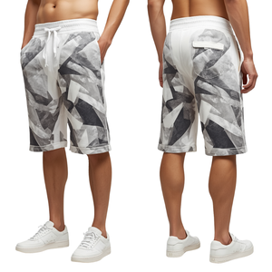 Shorts de luxe pour hommes en molleton épais français avec imprimé graphique Glacier Dimension, au style streetwear contemporain haut de gamme - Product Image 3
