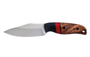 Cuchillo de acero inoxidable satinado de primera calidad con hoja de punta curva, herramienta multiusos resistente para campamento, mango híbrido de madera y resina - Product Image 3