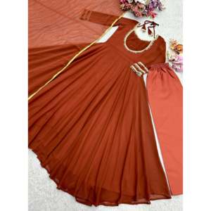 Ensemble Designer A-Line Pent & Dupatta en Chiffon Fox Lourd avec Taille Empire et Couche Transparente pour Tenue de Soirée - Product Image 2