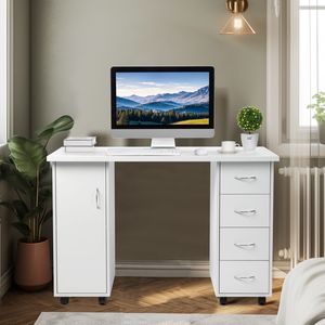 Tavolo da Manicure Moderno Bianco a Doppio Bordo con Cassetto, Set di Arredamento Portatile per Salone in Acrilico e Marmo - Product Image 1