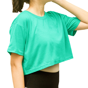 T-shirt court ample en coton épais vert menthe pour femme, manches courtes - Product Image 3