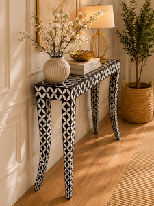 Table console luxueuse avec incrustations en nacre, meuble décoratif pour entrée, bureau, couloir, meuble d'appoint haut de gamme pour salon, décoration intérieure. - Product Image 4