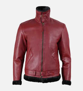 Custom <b>Mens</b> Winter <b>Shearling</b> Leather Jacket Thick Warm Faux Fur Lined Aviator Bomber <b>Coat</b> Wholesale B3 Flight Jacket - Product Image 4