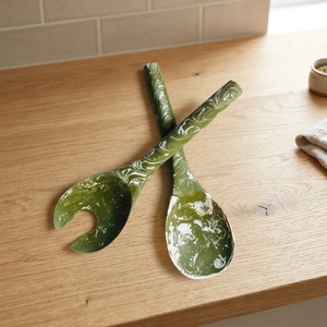 Ensemble de saladiers en résine de qualité supérieure Artizon Studio, cuillère et fourchette, design marbré fait main, résistant aux aliments, passe au lave-vaisselle, au micro-ondes et au four, pour la cuisine - Product Image 2