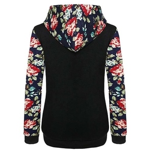 Sudadera con Capucha y Mangas Largas con Estampado Floral Negro para Mujer, Top Informal de Punto con Bolsillos para Otoño - Product Image 2
