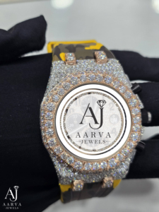 นาฬิกาข้อมืออัตโนมัติสำหรับผู้ชาย AARVA Iced Out ตัวเรือนสีโรสโกลด์ สายยางลายพราง - Product Image 1