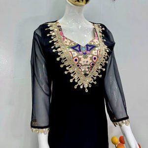 Nouvel ensemble kurta et palazzo noir brodé pour mariage et soirée, col halter, en tissu organza Tebby lourd infroissable - Product Image 1