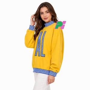 Sudadera de Cuello Alto para Mujer, 100% Algodón, Estilo Urbano, Ecológica, con Bordado Personalizado AL y Ribetes, para Invierno - Product Image 3