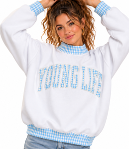 Wholesale Custom Women’s <b>Mock</b> Neck Sweatshirt 100% Cotton Fleece Oversized Gingham Logo Embroidered Private Label Apparel - Product Image 3
