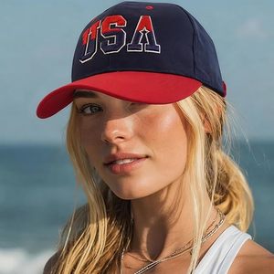 Casquette de baseball unisexe réglable en coton brodée USA à 5/6 panneaux avec patch drapeau américain, couleurs rouge, bleu, blanc, toutes saisons - Product Image 5