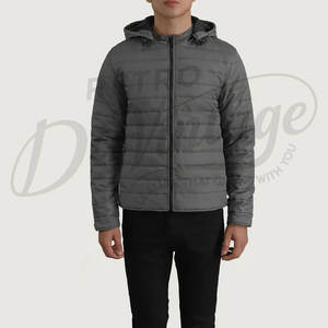 Mens <b>Grey</b> Slim Fit Puffer Jacket with Hood Winter Lightweight Padded Bubble <b>Coat</b> Warm Windproof Outdoor Fashion Outwear - Product Image 3