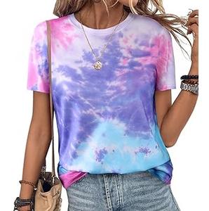 เสื้อยืดผู้หญิงสไตล์วินเทจจากปากีสถาน ลวดลาย Tie Dye ซักฟอกแบบ Beach Style คอกลม แขนสั้น เหมาะสำหรับออกกำลังกายและใส่ในช่วงฤดูร้อน - Product Image 6
