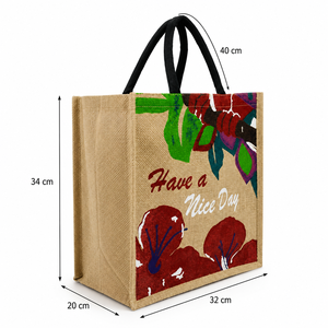 Bolsa de Yute Natural Laminada con Impresión Personalizada, 32x34x20 cm, Ecológica, Reutilizable, para Compras, Regalo Promocional, Venta al Por Mayor, OEM - Product Image 4